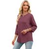 imageXIEERDUO 34 Length Sleeve Womens Tops and Blouses Dressy Casual Crewneck T Shirts Fashion Clothes Loose Fit TrendyWine Red
