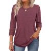 imageXIEERDUO 34 Length Sleeve Womens Tops and Blouses Dressy Casual Crewneck T Shirts Fashion Clothes Loose Fit TrendyWine Red
