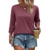 imageXIEERDUO 34 Length Sleeve Womens Tops and Blouses Dressy Casual Crewneck T Shirts Fashion Clothes Loose Fit TrendyWine Red