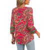 imageXIEERDUO 34 Length Sleeve Womens Tops and Blouses Dressy Casual Crewneck T Shirts Fashion Clothes Loose Fit TrendyZ Red Boho