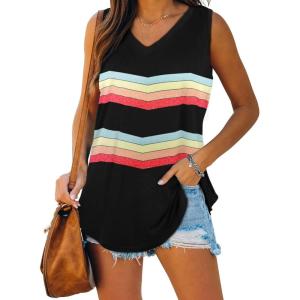 imageXIEERDUO Womens Tank Tops V Neck Basic Solid Color Casual Flowy Summer Sleeveless01rainbow Black