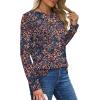 imageXIEERDUO Long Sleeve Shirts for Women Casual Crew Neck Basic Fall Tops Loose Fit ComfyD Blue Floral