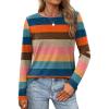 imageXIEERDUO Long Sleeve Shirts for Women Casual Crew Neck Basic Fall Tops Loose Fit ComfyD Colorful Stripes