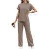 imageXIEERDUO Womens Side Slit Lounge Sets 2 Piece Travel Outfits Wide Leg Loungewear Fashion Mock Neck Tracksuits S3XLA Khaki