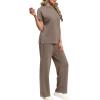 imageXIEERDUO Womens Side Slit Lounge Sets 2 Piece Travel Outfits Wide Leg Loungewear Fashion Mock Neck Tracksuits S3XLA Khaki