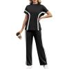 imageXIEERDUO Womens Side Slit Lounge Sets 2 Piece Travel Outfits Wide Leg Loungewear Fashion Mock Neck Tracksuits S3XLBlack White