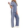 imageXIEERDUO Womens Side Slit Lounge Sets 2 Piece Travel Outfits Wide Leg Loungewear Fashion Mock Neck Tracksuits S3XLBlue White