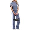 imageXIEERDUO Womens Side Slit Lounge Sets 2 Piece Travel Outfits Wide Leg Loungewear Fashion Mock Neck Tracksuits S3XLBlue White