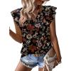 imageTank Tops for Women V Neck Clothes Womens Tops Dressy Blouses Ruffle Sleeve Shirts Fashion Clothing Business Casual OutfitsBlack Leaves
