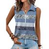 imageXIEERDUO Womens Summer Tops V Neck Collared Shirts Dressy Casual Ribbed Tank Top with Zipper Loose FitFloral Blue