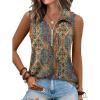 imageXIEERDUO Womens Summer Tops V Neck Collared Shirts Dressy Casual Ribbed Tank Top with Zipper Loose FitFloral Boho