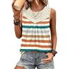 imageXIEERDUO Womens Tank Tops Sleeveless Lace Crochet Boho Tops Loose Fit Pleated Tunics Crewneck Summer Vacation Outfits FlowyPatternedmulticolor Stripe
