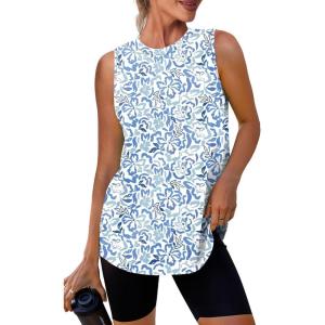 imageWomens Workout Tank Tops Lightweight Sleeveless Shirts for Women Loose Fit Tops for Athletic Running Tennis YogaBlue Print