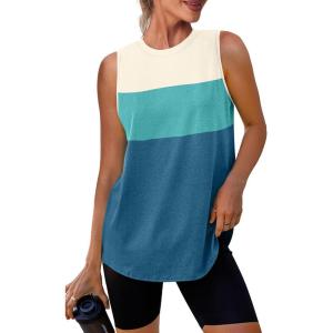 imageWomens Workout Tank Tops Lightweight Sleeveless Shirts for Women Loose Fit Tops for Athletic Running Tennis YogaWhite Green Blue