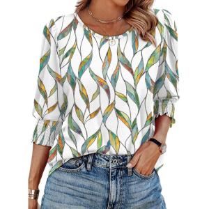 imageXIEERDUO Blouses for Women Dressy Casual 34 Length Sleeve Womens Tops with Smocked CuffsCleaf