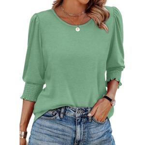 imageXIEERDUO Blouses for Women Dressy Casual 34 Length Sleeve Womens Tops with Smocked CuffsEpea Green