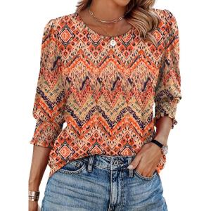 imageXIEERDUO Blouses for Women Dressy Casual 34 Length Sleeve Womens Tops with Smocked CuffsKboho