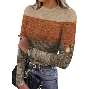imageXIEERDUO Womens Long Sleeve Thermal Shirt Fleece Mock Neck Tops 2025 Fashion Slim FitFcolor Block
