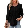 imageXIEERDUO 34 Length Sleeve Tops for Women 2026 Crewneck Casual Pleated Tunic Tops Loose Fit Shirts BlousesAblack