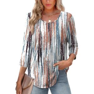 imageXIEERDUO 34 Length Sleeve Tops for Women 2026 Crewneck Casual Pleated Tunic Tops Loose Fit Shirts BlousesFtie Dye