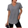 imageWomens Workout Tops Short Sleeve Shirts with Sun Protection UPF 50 Quick Dry Outfits for Hiking Running V Neck S3XL01 Grey