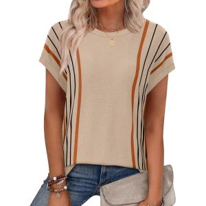 imageXIEERDUO Short Sleeve Sweater for Women Summer Lightweight Boho Tops Clothes Beach Vacation Outfits 2026Boho Caramel