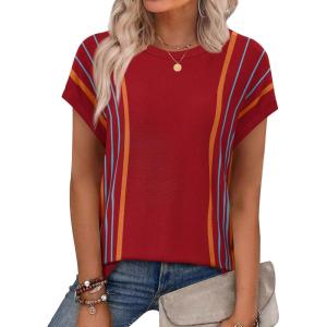 imageXIEERDUO Short Sleeve Sweater for Women Summer Lightweight Boho Tops Clothes Beach Vacation Outfits 2026Boho Red