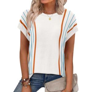 imageXIEERDUO Short Sleeve Sweater for Women Summer Lightweight Boho Tops Clothes Beach Vacation Outfits 2026Boho White