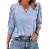 imageXIEERDUO Blouses for Women Dressy Casual 34 Length Sleeve Womens Tops V Neck T Shirts with Smocked CuffsKblue Floral
