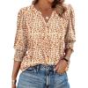 imageXIEERDUO Blouses for Women Dressy Casual 34 Length Sleeve Womens Tops V Neck T Shirts with Smocked CuffsLpink Orange Print