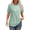 imageSummer Tops for Women 2025 Cute Green Blouses Dressy Casual Pleated Short Sleeve Shirts Trendy SLight Green