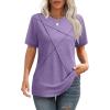 imageSummer Tops for Women 2025 Cute Green Blouses Dressy Casual Pleated Short Sleeve Shirts Trendy SPurple