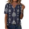 imageXIEERDUO Womens Summer Tops Short Sleeve Henley Shirts Casual V Neck T Shirts Business Work Blouses Dressy 2026Patternedblue Boho Print