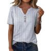 imageXIEERDUO Womens Summer Tops Short Sleeve Henley Shirts Casual V Neck T Shirts Business Work Blouses Dressy 2026Patternedblue Stripe