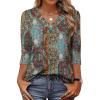 image:imageXIEERDUO 34 Length Sleeve Womens Tops V Neck Fall Clothes Basic Blouses Dressy Casual 2025 Early Fall Fashion Must HavesPatternedboho Print