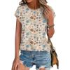 image:imageXIEERDUO Womens Tops Short Sleeve Shirts Blouses for Women Dressy Casual Cap Sleeve Tops with Curved HemPpink Blue Flower