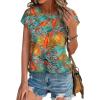 image:imageXIEERDUO Womens Tops Short Sleeve Shirts Blouses for Women Dressy Casual Cap Sleeve Tops with Curved HemQtropical Leaves