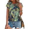 image:imageXIEERDUO Womens Tops Short Sleeve Shirts Blouses for Women Dressy Casual Cap Sleeve Tops with Curved HemRpalm Leaf