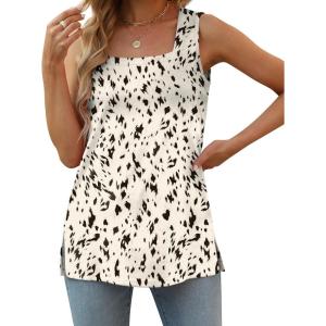 image:imageXIEERDUO Summer Tank Tops for Women Square Neck Loose Fit Casual Fashion Flowy SleevelessBeige Leopard