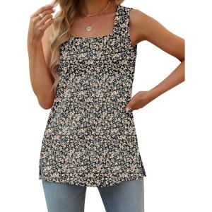 image:imageXIEERDUO Summer Tank Tops for Women Square Neck Loose Fit Casual Fashion Flowy SleevelessLeaf Floral Prints