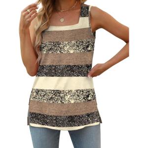 image:imageXIEERDUO Summer Tank Tops for Women Square Neck Loose Fit Casual Fashion Flowy SleevelessStripes 4