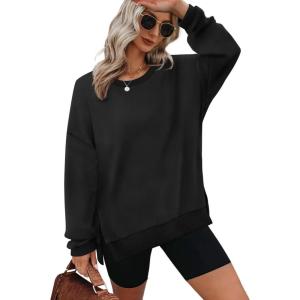 image:imageXIEERDUO Womens Oversized Sweatshirts Pullover Casual Crewneck Long Sleeve Tops Comfy01black
