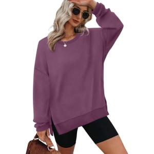 image:imageXIEERDUO Womens Oversized Sweatshirts Pullover Casual Crewneck Long Sleeve Tops Comfy19fuchsia