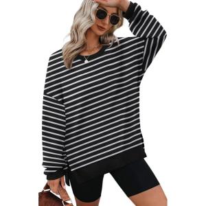image:imageXIEERDUO Womens Oversized Sweatshirts Pullover Casual Crewneck Long Sleeve Tops Comfy23strpied Black