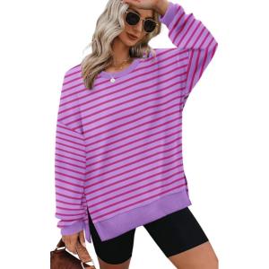 image:imageXIEERDUO Womens Oversized Sweatshirts Pullover Casual Crewneck Long Sleeve Tops Comfy24strpied Pink