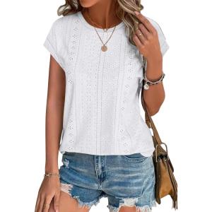 image:imageXIEERDUO Womens Tops Short Sleeve Shirts Blouses for Women Dressy Casual Cap Sleeve Tops with Curved HemAwhite