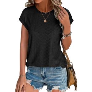 image:imageXIEERDUO Womens Tops Short Sleeve Shirts Blouses for Women Dressy Casual Cap Sleeve Tops with Curved HemBblack