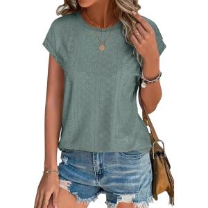 image:imageXIEERDUO Womens Tops Short Sleeve Shirts Blouses for Women Dressy Casual Cap Sleeve Tops with Curved HemEgreen Blue