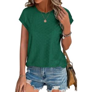 image:imageXIEERDUO Womens Tops Short Sleeve Shirts Blouses for Women Dressy Casual Cap Sleeve Tops with Curved HemGgreen