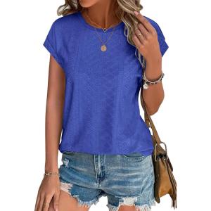 image:imageXIEERDUO Womens Tops Short Sleeve Shirts Blouses for Women Dressy Casual Cap Sleeve Tops with Curved HemGroyal Blue